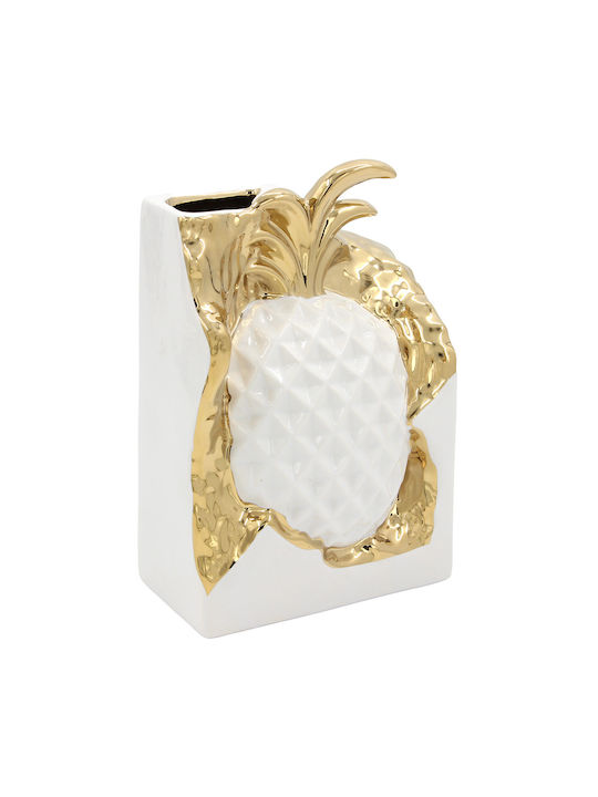 Ceramic Decorative 14x8x22 Pineapple White Gold Keskor 78694