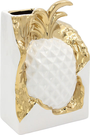 Ceramic Decorative 14x8x22 Pineapple White Gold Keskor 78694