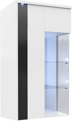 Livseri 105 Wand Wohnzimmer Vitrine aus Spanplatte mit Glas & Beleuchtung Glossy Black, Glossy White, White 52x40x110cm