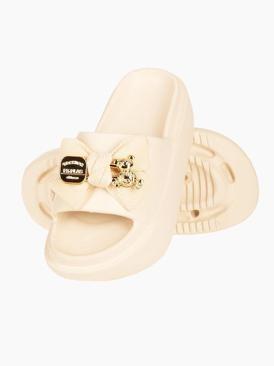 The Shoemart Slides with Platforms in Beige Color