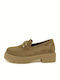 Leather Women's Moccasins in Beige Color