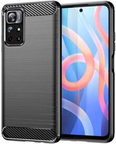 Carbon Fiber Brushed Back Cover Silicon Negru (Poco M4 5G)