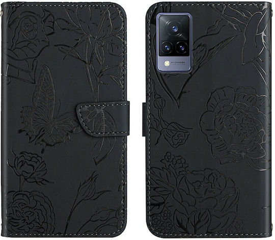 Skin Feel Butterfly Peony Wallet Synthetic Leather Black (Vivo V21 5G)