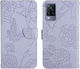 Skin Feel Butterfly Peony Brieftasche Synthetisches Leder Lila (Vivo V21 5G)