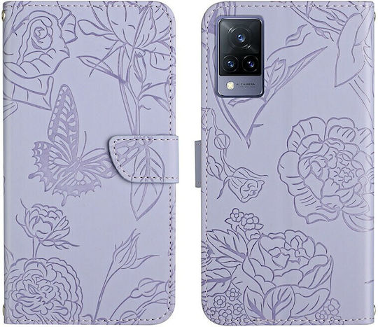 Skin Feel Butterfly Peony Brieftasche Synthetisches Leder Lila (Vivo V21 5G)