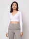Damen Crop Top Langarm Weiß