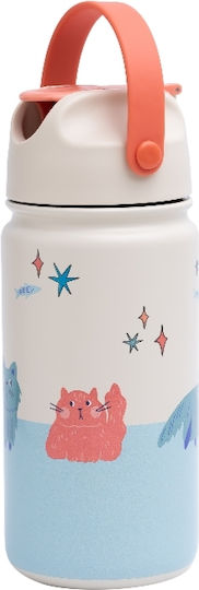 The Cotton Cloud Kids Water Bottle Thermos Stainless Steel with Straw Meow Cats 420ml