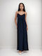 Summer Maxi Dress for Wedding Christening Open Back Navy