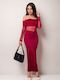 Summer Maxi Evening Dress with Mesh Burgundy