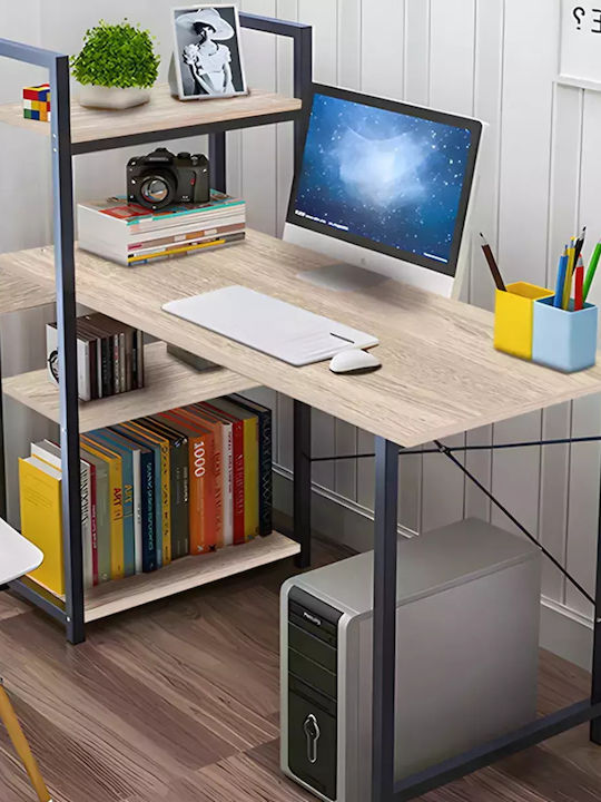 Desk Bencour Wooden with Integrated Bookcase Na...