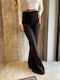 Damen Hoch tailliert Stoff Hose Schlaghose Black
