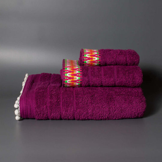 White Fabric Hand Towel Meadow Fuchsia / Pink Weight 600gsm