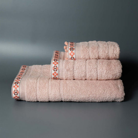 White Fabric Bath Towels Set 3 pcs Thistle Pink Weight 600gsm