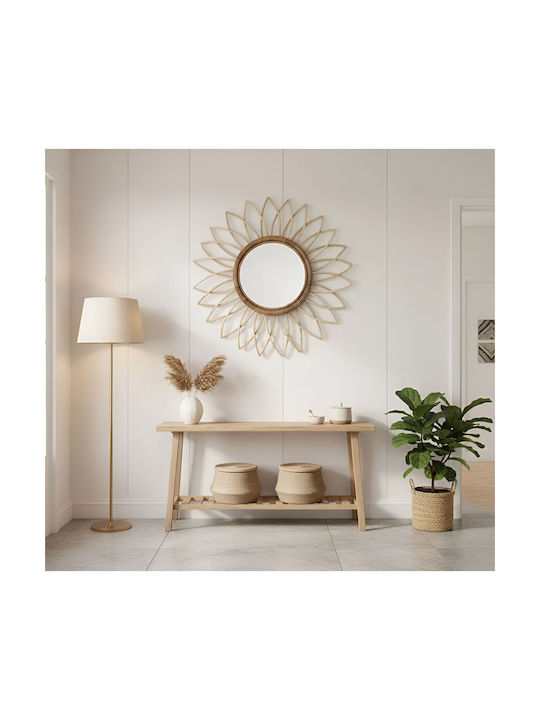 Polihome Sunflower Oglindă de Perete cu Bej Ramă din Rattan Diametru 60cm 1buc