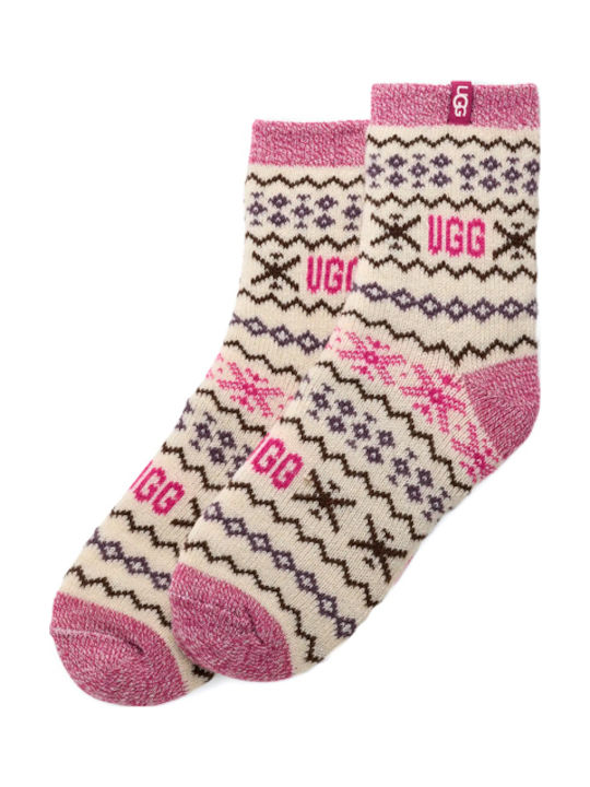 UGG Damen Gemusterte Socken Ecru- Brown- Pink 1Pack
