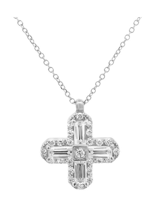 Metrongold Дамски Бял златен Кръст 18K с Верижка