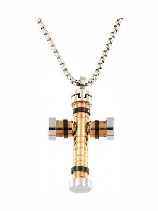 Ios Men's Cross from Rose Gold Plated Steel with Chain