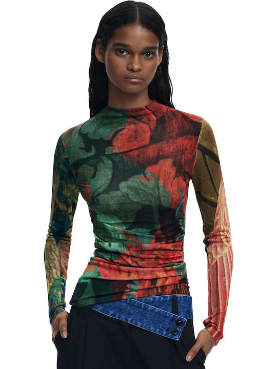 Knitwear Γυναικεία Μπλούζα Μακρυμάνικη Ζιβάγκο Floral Πολύχρωμη
