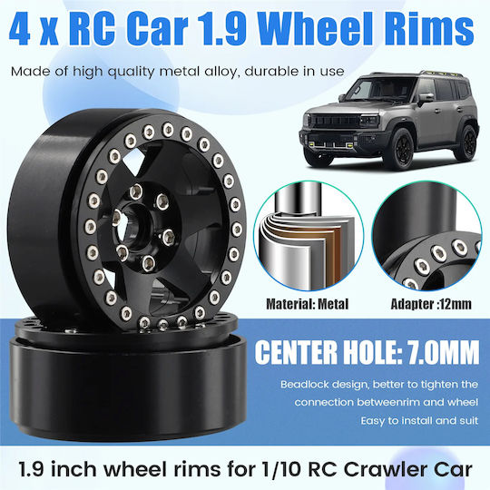 Protonrc 1/10 Rc Crawler Car 1.9inch Metal Beadlock 6 Hole Wheel Hub Rim 4 D90 D110 Scx10 Scx10ii Scx10iii Black