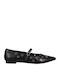 Synthetic Leather Pointy Ballerinas With strap Black