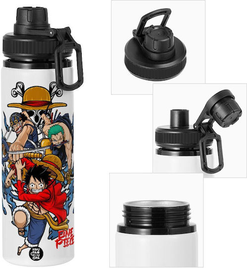 Koupakoupa One Piece Kinder Trinkflasche aus Aluminium mit Schraubverschluss Auslaufsicher 850ml KP_31068_850lidSchwarz