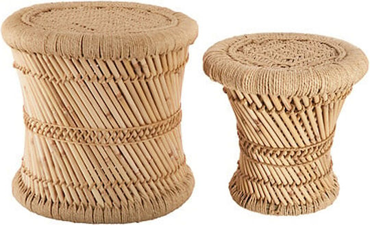 Round Side Table Made of Bamboo Natural Bamboo 2 Pieces W37xL38xH30cm