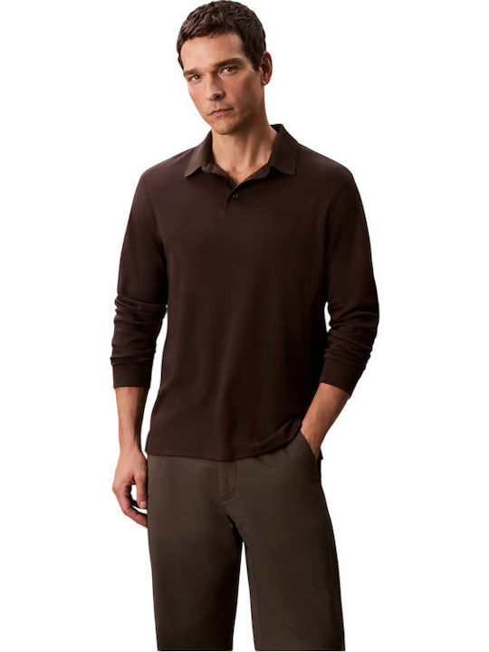 Calvin Klein Polo Long Sleeve Blouse Chocolate ...