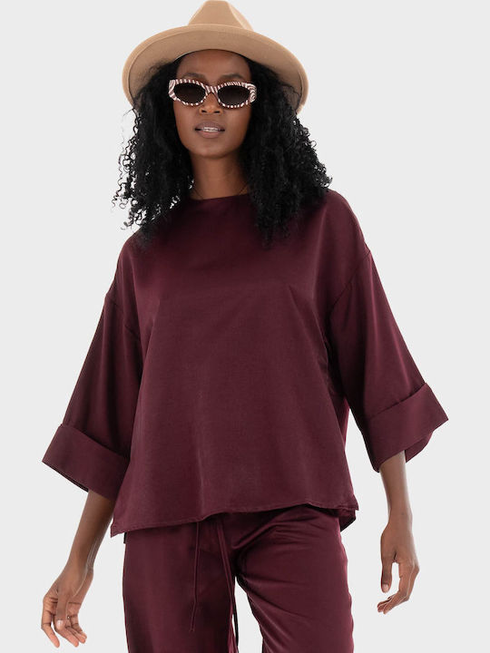 Women's Blouse Long Sleeve Black, Bordeaux