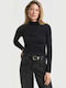 Damen Bluse Baumwolle Rollkragenpullover Black