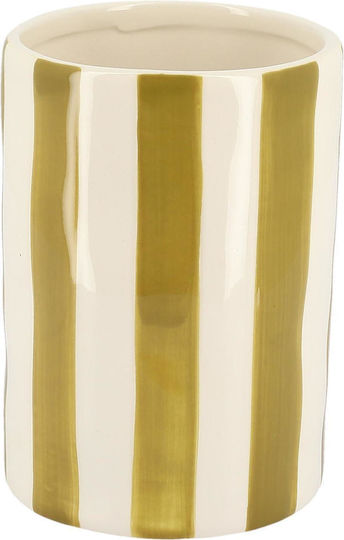 Beauty Home Ceramic Vase Iona Striped Olive Green – White 9.5 X 13.5 Cm