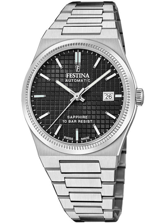 Festina Mens Herrenuhr 40mm Automatisch mit Silber Metallarmband