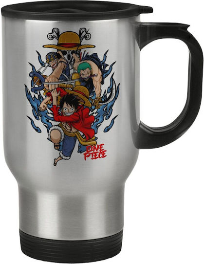 Koupakoupa One Piece Stainless Steel Thermos Glass 450ml Silver With Handle And Straw