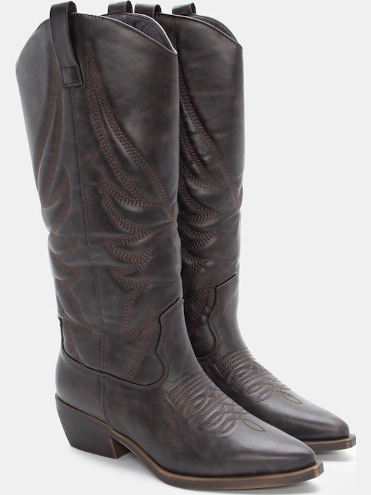 Women's Cowboy Boots with Medium Heel Brown