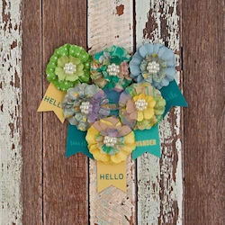 Papier Blumen Hellblaue Grüne Schilder Scrapberry's