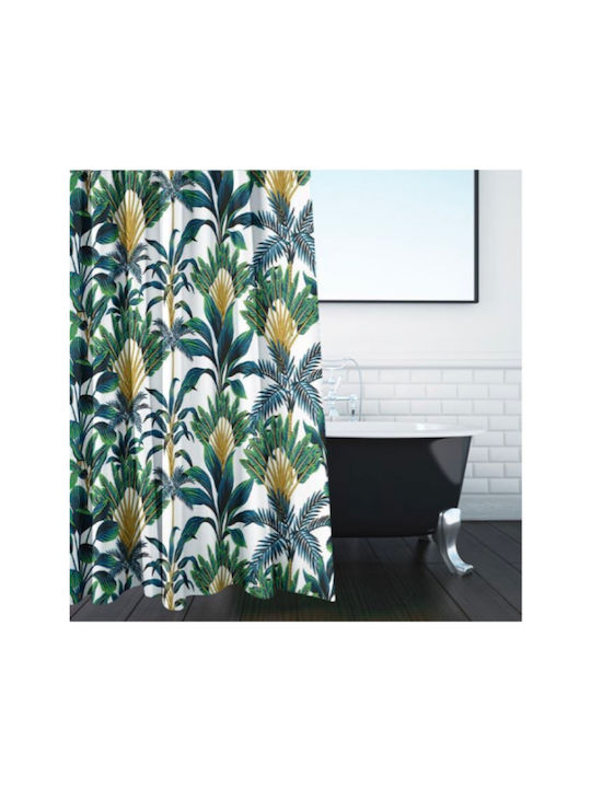 Shower Curtain 180x180cm White Green Large Tropical Leaves