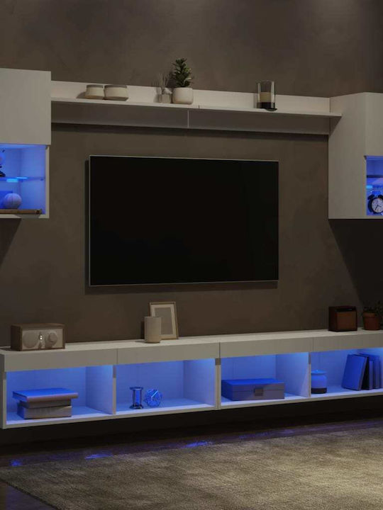 Living Room TV Unit with Showcase & Lighting White