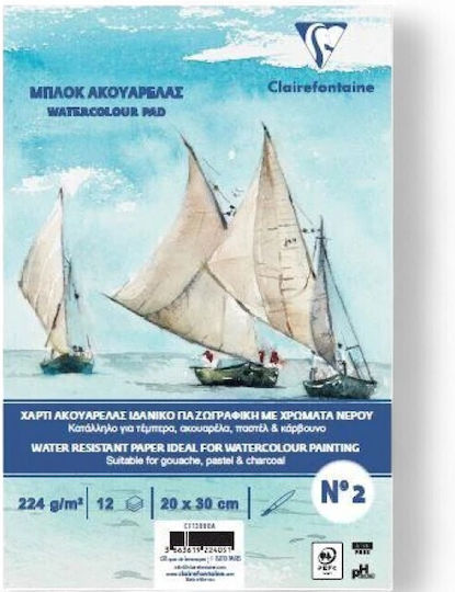 Μπλοκ Ακουαρέλας Clairefontaine Σπιραλ 224gr No4 30x40cm 12 Φύλλα