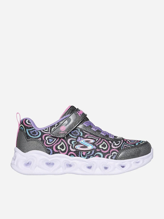 Kids Sneakers with Hoop & Loop Closure & Lights Black