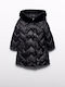 Kids Quilted Long Coat with Hood Black