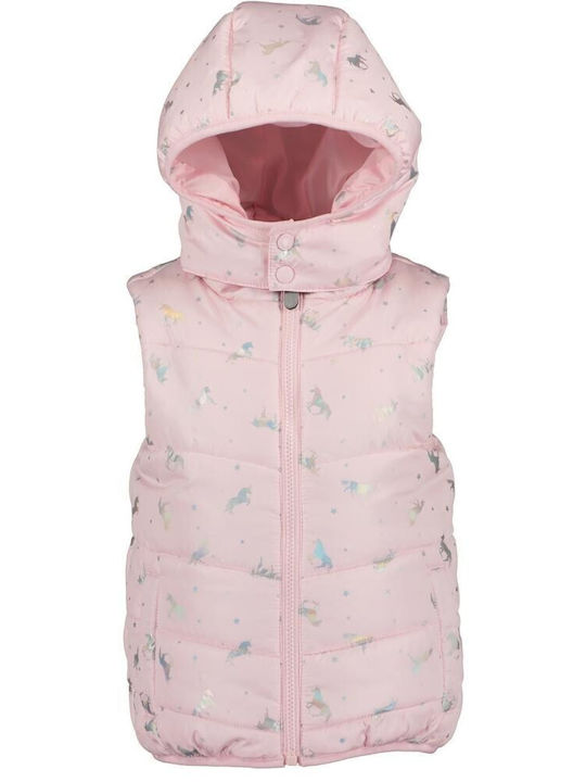 Kids Quilted Sleeveless Jacket with Hood Pink