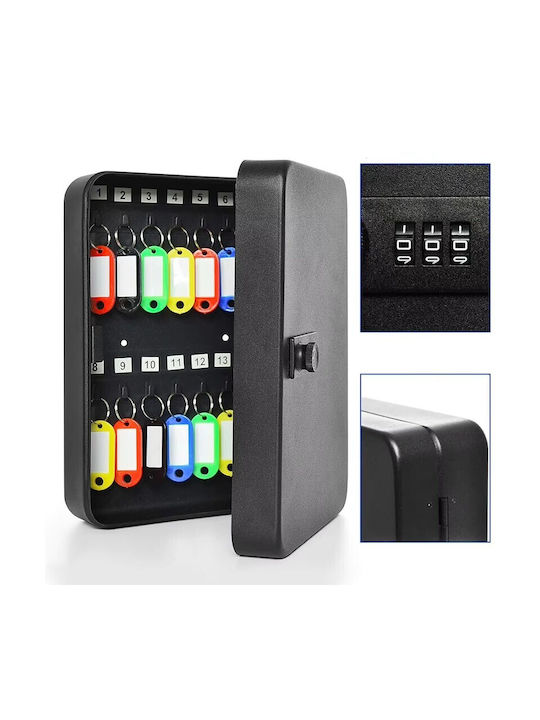 Wall-Mounted Combination Key Holder Metallic With Combination Dial 48 Hooks 25x20x7.5cm