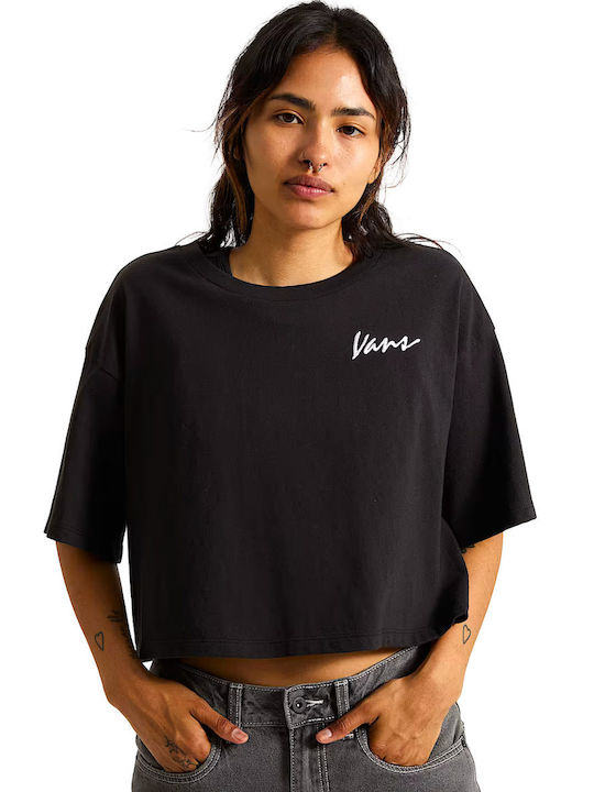 Classic Script Women's Crop Top Cotton Short Sleeve Black