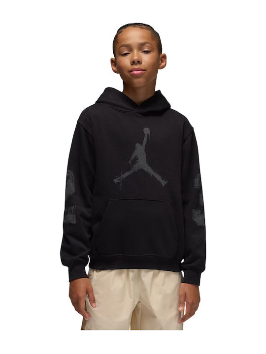 Fleece Lined Kids Sweatshirt With Hood And Pockets Black Jumpman