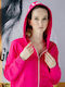 Long Women's Sweatshirt Jacket Hooded Pink