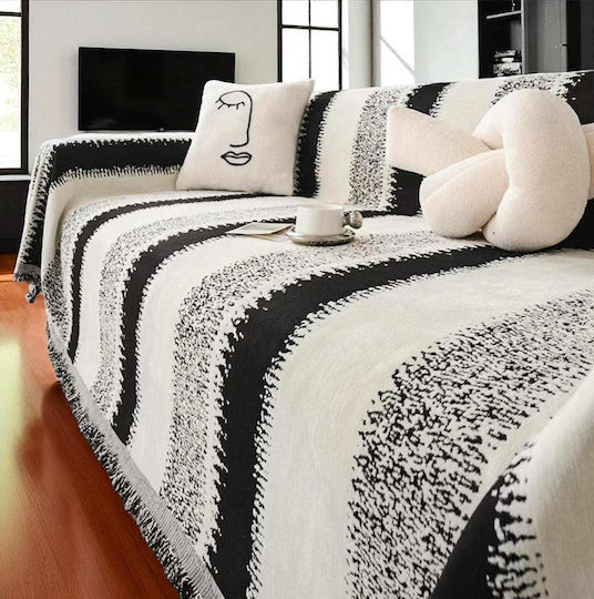 Linea Home Bengal Cuvertură Pentru Canapea 3 Locuri Șenilă 180x300 cm Neagră