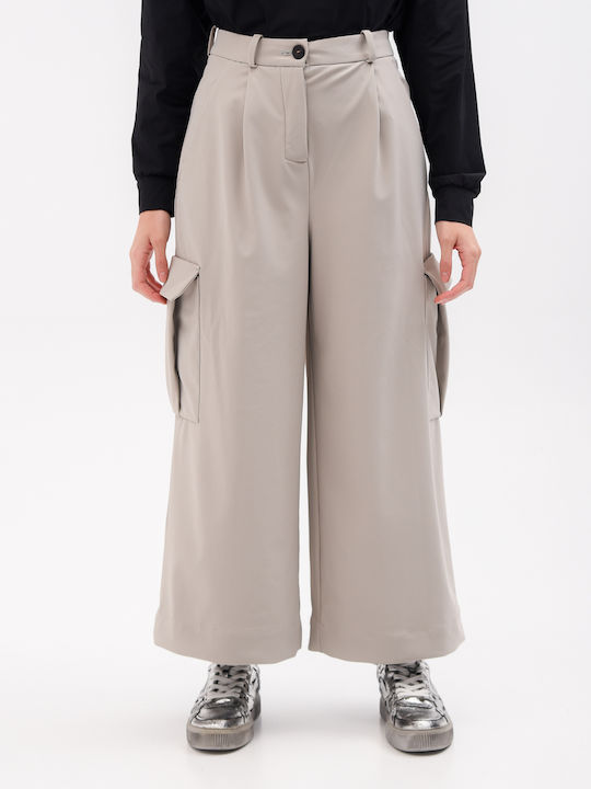 Women's High-waisted Fabric Trousers in Loose Fit Gray