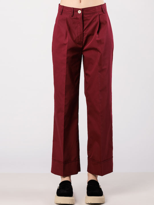 Women's High-waisted Fabric Trousers Loose Fit Red