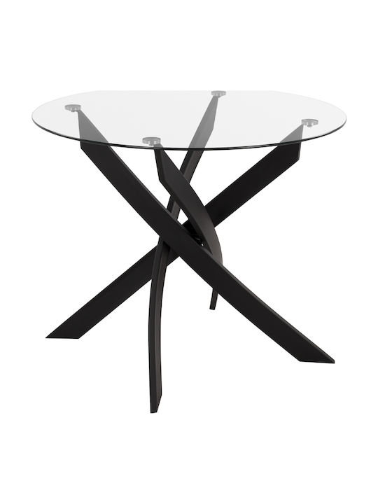 Round Table Kitchen with Glass Surface Black 90x90x74cm