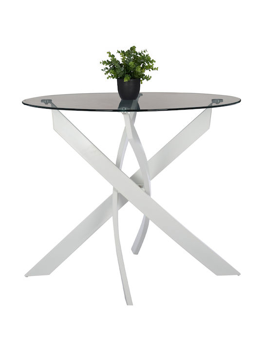 Round Table Kitchen with Glass Surface White 90...