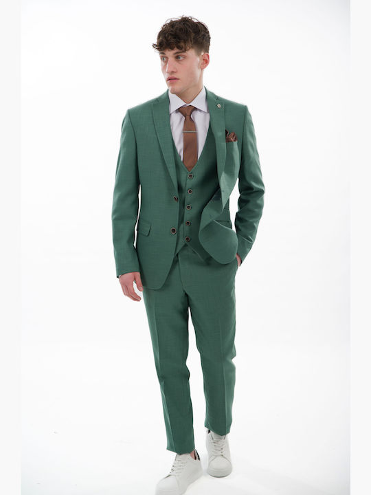 Men's Suit with Vest Green
